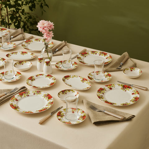 Karaca Elegance Bone China Montebello 60-Piece Dinner & Serveware Set for 8 People, Gold