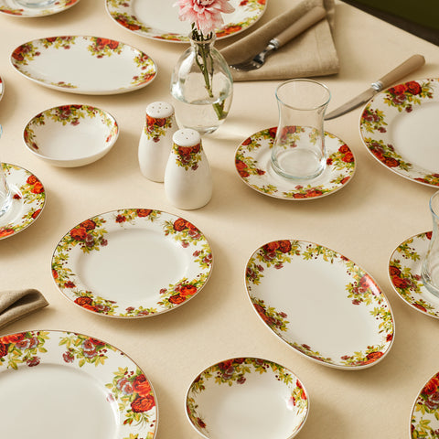 Karaca Elegance Bone China Montebello 60-Piece Dinner & Serveware Set for 8 People, Gold