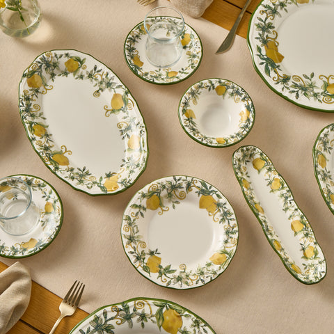 Karaca Limonelle 32-Piece Stoneware Serveware Set for 6 People, Yellow