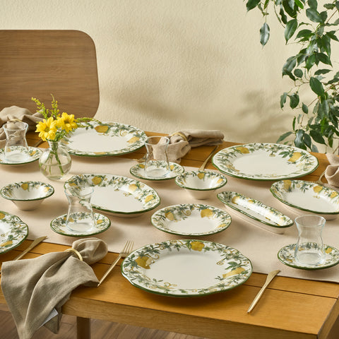 Karaca Limonelle 32-Piece Stoneware Serveware Set for 6 People, Yellow