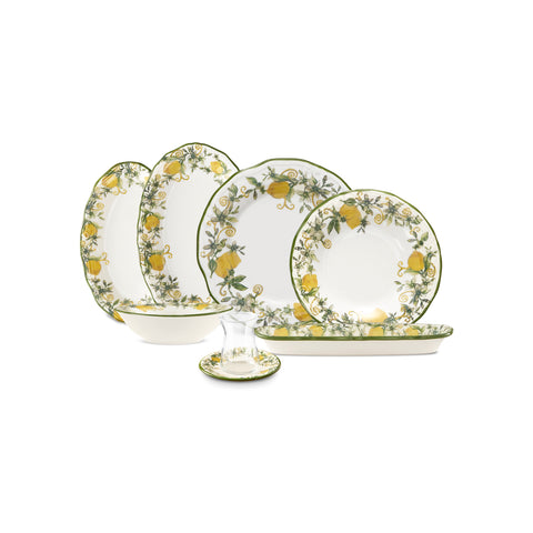 Karaca Limonelle 32-Piece Stoneware Serveware Set for 6 People, Yellow