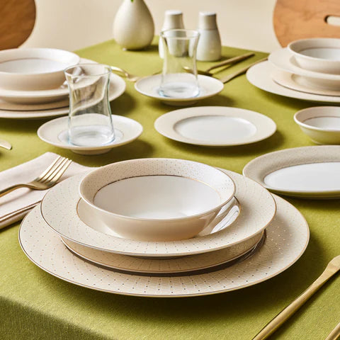 Karaca Elegance Bone China Alessa 60-Piece Dinner Set & Serveware Set for 8 People, Gold