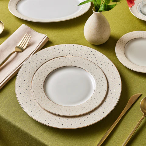 Karaca Elegance Bone China Alessa 60-Piece Dinner Set & Serveware Set for 8 People, Gold