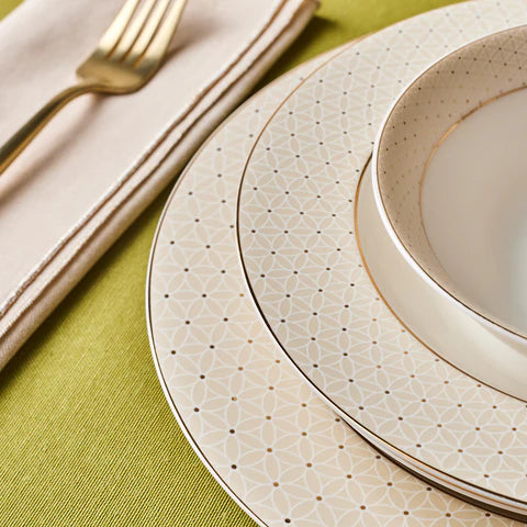 Karaca Elegance Bone China Alessa 60-Piece Dinner Set & Serveware Set for 8 People, Gold