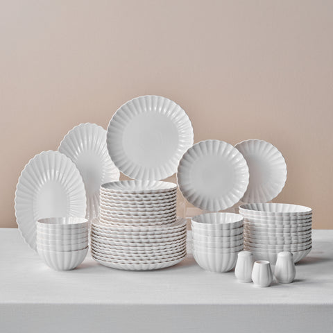 Karaca Stream Bone China Umbrella 53-Piece Dinner Set for 12 People, White