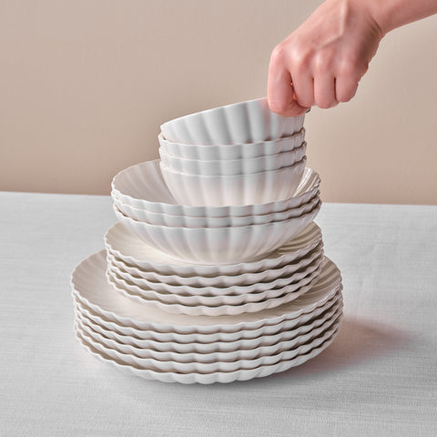 Karaca Stream Bone China Umbrella 53-Piece Dinner Set for 12 People, White