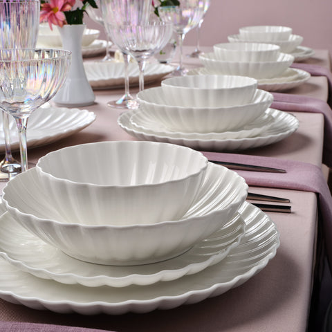 Karaca Stream Bone China Umbrella 53-Piece Dinner Set for 12 People, White