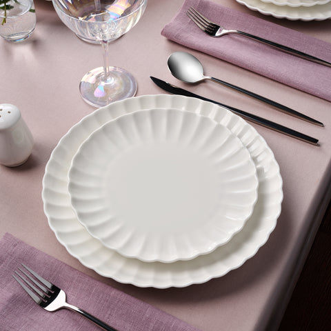Karaca Stream Bone China Umbrella 53-Piece Dinner Set for 12 People, White