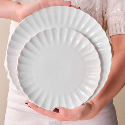 Karaca Stream Bone China Umbrella 53-Piece Dinner Set for 12 People, White