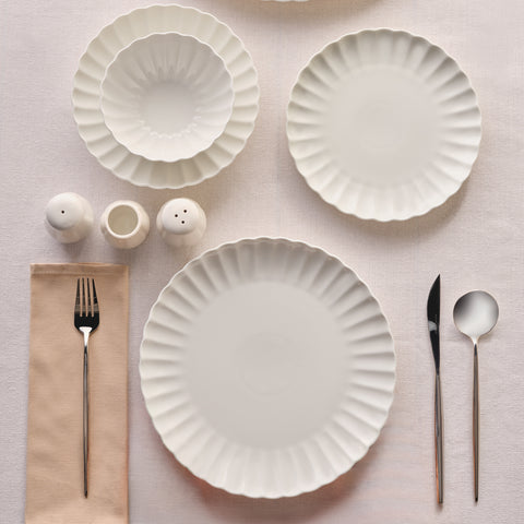 Karaca Stream Bone China Umbrella 53-Piece Dinner Set for 12 People, White