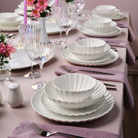 Karaca Stream Bone China Umbrella 53-Piece Dinner Set for 12 People, White