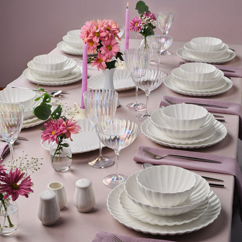 Karaca Stream Bone China Umbrella 53-Piece Dinner Set for 12 People, White