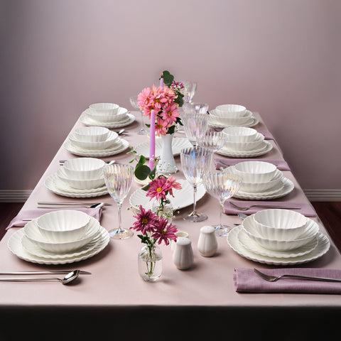 Karaca Stream Bone China Umbrella 53-Piece Dinner Set for 12 People, White