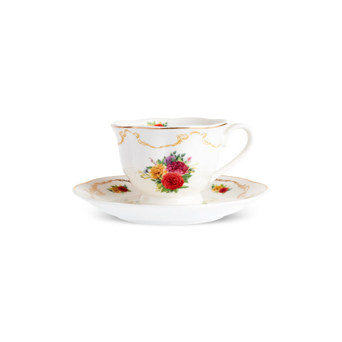 Karaca Antique 4-Piece Bone China Tea Cup and Saucer Set for 2 People, 200ml, Multi