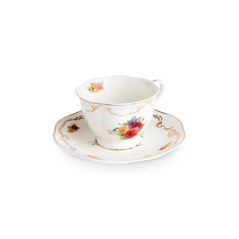 Karaca Antique 4-Piece Bone China Tea Cup and Saucer Set for 2 People, 200ml, Multi