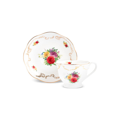 Karaca Antique 4-Piece Bone China Tea Cup and Saucer Set for 2 People, 200ml, Multi