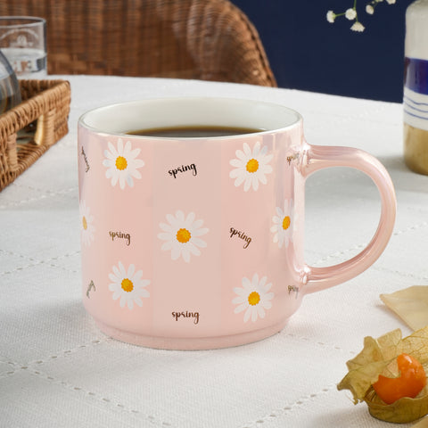 Karaca Daisy Lustre Porcelain Mug, 420ml, Pink