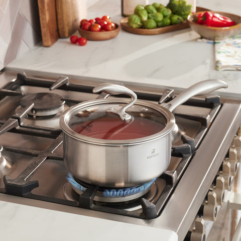 Karaca 5Ply PowerSteel 316+ Stainless Steel Induction Sauce Pan, 18cm, Silver