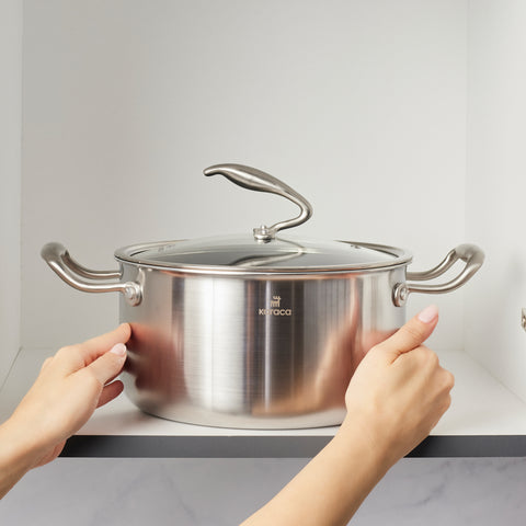 Karaca 5Ply PowerSteel 316+ Stainless Steel Stock Pot & Lid, 24cm, Silver