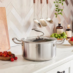Karaca 5Ply PowerSteel 316+ Stainless Steel Stock Pot & Lid, 24cm, Silver