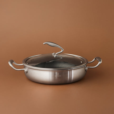 Karaca 5Ply PowerSteel 316+ Stainless Steel Shallow Casserole & Lid, 28cm, Silver