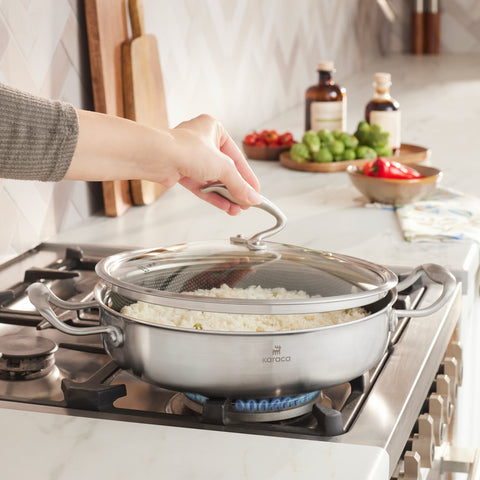 Karaca 5Ply PowerSteel 316+ Stainless Steel Shallow Casserole & Lid, 28cm, Silver