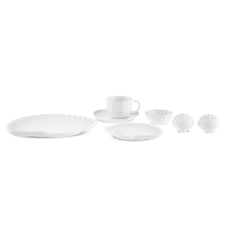 Karaca Stream Bone Ostra 34-Piece Serveware Set for 6 People, White