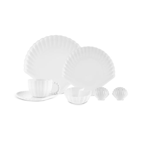Karaca Stream Bone Ostra 34-Piece Serveware Set for 6 People, White