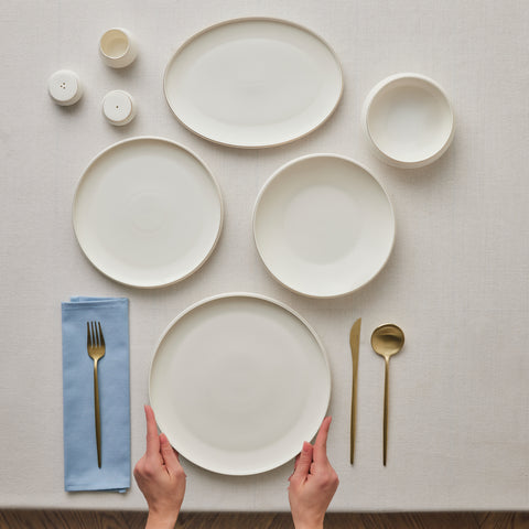 Karaca Stream Bone China Aris 53-Piece Dinner Set for 12 People, Gold