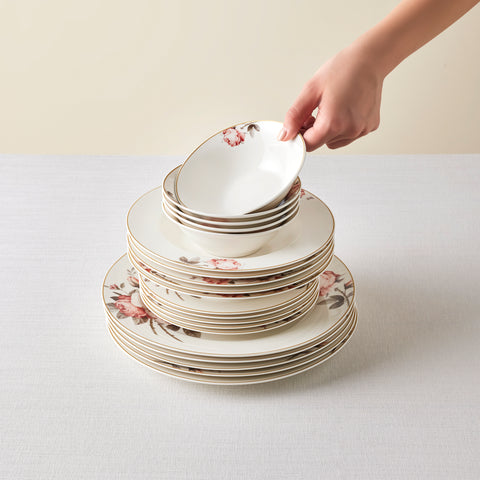 Karaca Bone China Rosie 24-Piece Dinner Set for 6 People, Multi