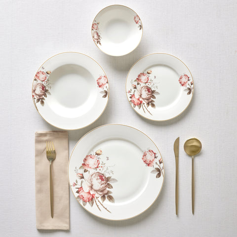 Karaca Bone China Rosie 24-Piece Dinner Set for 6 People, Multi