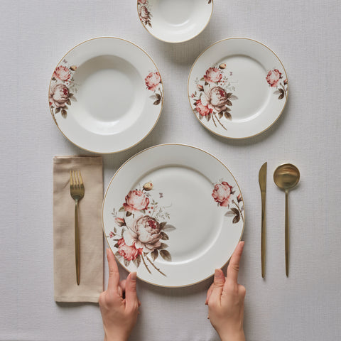 Karaca Bone China Rosie 24-Piece Dinner Set for 6 People, Multi