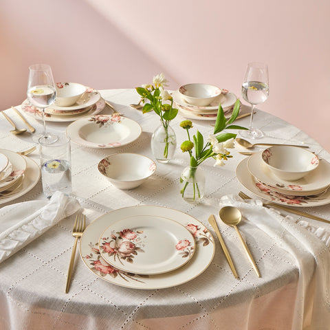 Karaca Bone China Rosie 24-Piece Dinner Set for 6 People, Multi