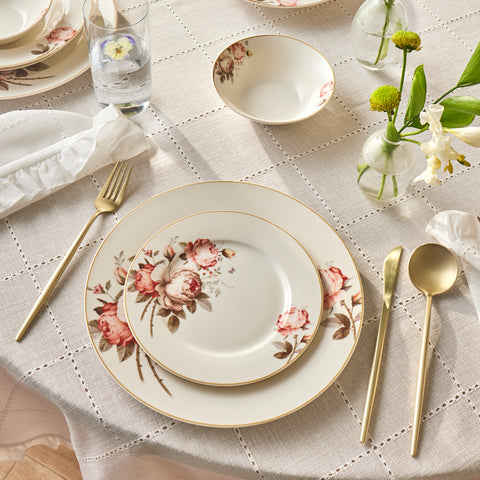 Karaca Bone China Rosie 24-Piece Dinner Set for 6 People, Multi