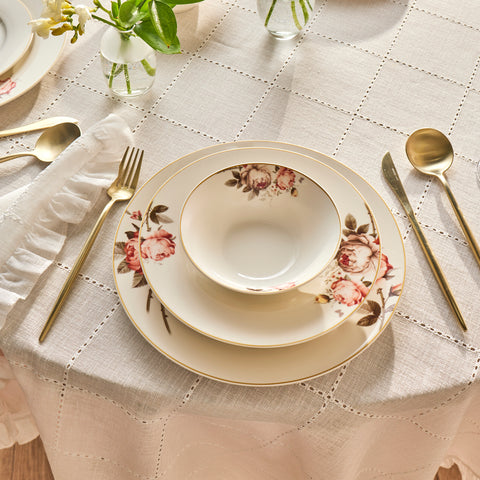 Karaca Bone China Rosie 24-Piece Dinner Set for 6 People, Multi