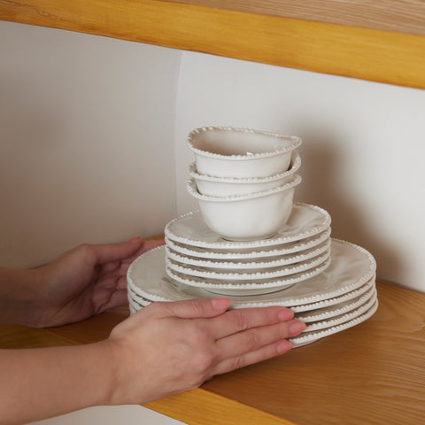 Karaca Forever Bone China Perla 26-Piece Serveware Set for 6 People, White