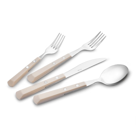 Emsan Rivet 24-Piece Cutlery Set for 6 People, Cream