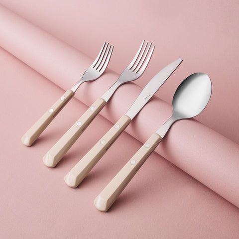 Emsan Rivet 24-Piece Cutlery Set for 6 People, Cream