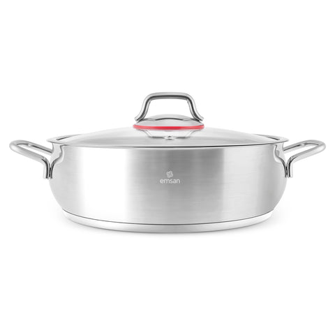 Emsan Emirgan XL 13-Piece Stainless Steel Induction Cookware Set with Storage Container, Silver Red