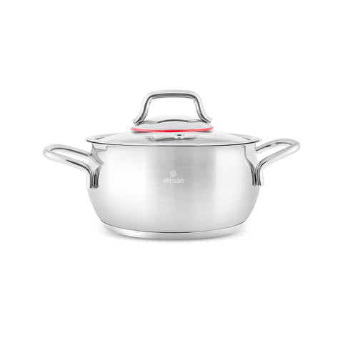 Emsan Emirgan XL 13-Piece Stainless Steel Induction Cookware Set with Storage Container, Silver Red