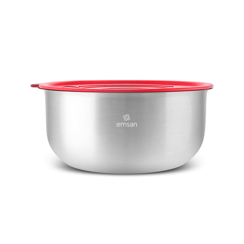 Emsan Emirgan XL 13-Piece Stainless Steel Induction Cookware Set with Storage Container, Silver Red