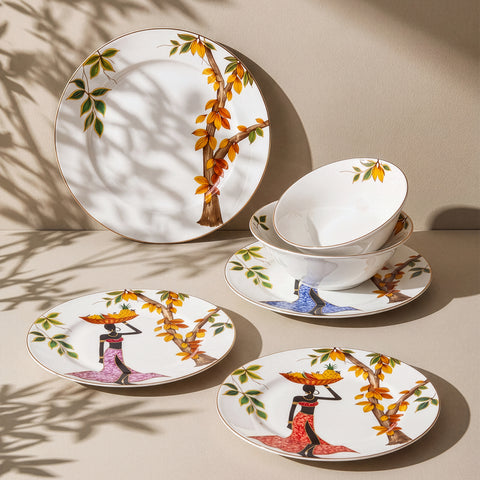 Karaca Elegance Bone China Samira 24-Piece Dinner Set for 6 People, Multi