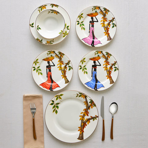 Karaca Elegance Bone China Samira 24-Piece Dinner Set for 6 People, Multi