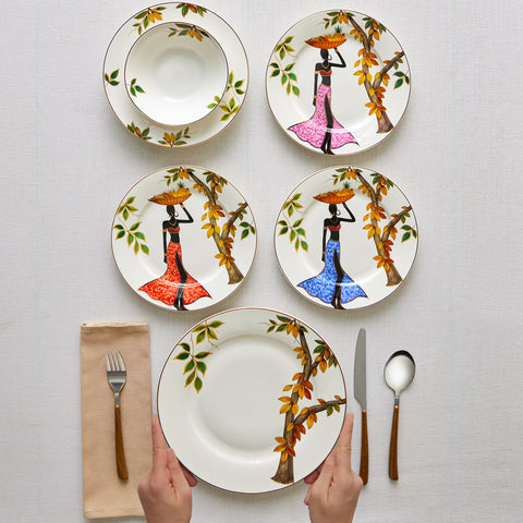 Karaca Elegance Bone China Samira 24-Piece Dinner Set for 6 People, Multi