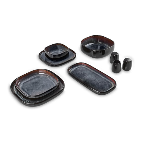 Karaca Earth Collection Galactic Shiny Black 55-Piece Dinner Set for 12 People, Black