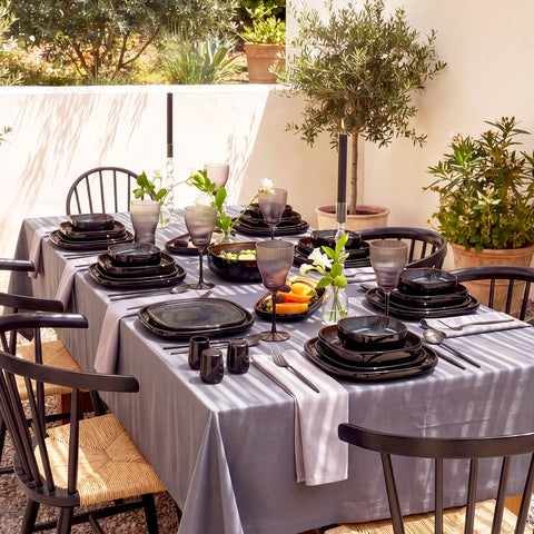 Karaca Earth Collection Galactic Shiny Black 55-Piece Dinner Set for 12 People, Black