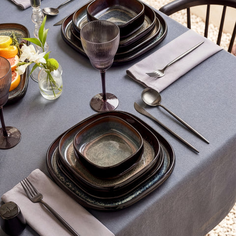Karaca Earth Collection Galactic Shiny Black 55-Piece Dinner Set for 12 People, Black