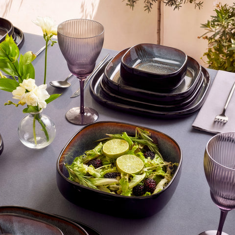 Karaca Earth Collection Galactic Shiny Black 55-Piece Dinner Set for 12 People, Black