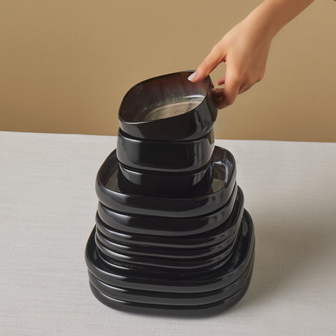 Karaca Earth Collection Galactic Shiny Black 55-Piece Dinner Set for 12 People, Black