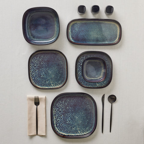 Karaca Earth Collection Galactic Shiny Black 55-Piece Dinner Set for 12 People, Black